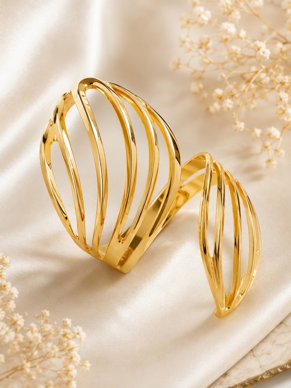 Gold Openwork Sculptural Cuff Bracelet